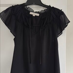 LOFT Black Ruffle Sleeve Top